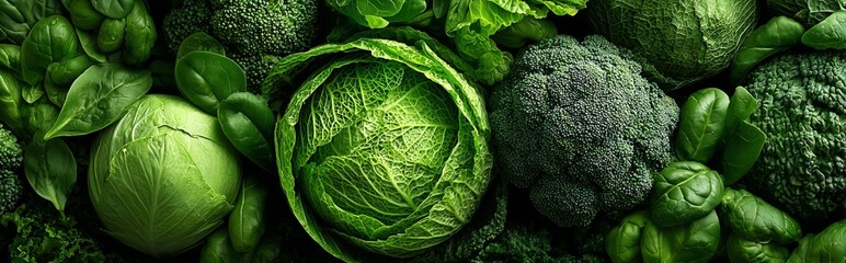 Obraz premium Fresh Green Vegetables Arranged on a Dark Background for an Appetizing Display of Healthy Foods
