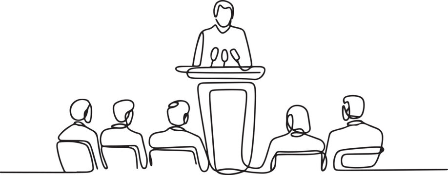 Continuous line design of press conference. Single line decorative element drawn. one line Icon drawing with white background