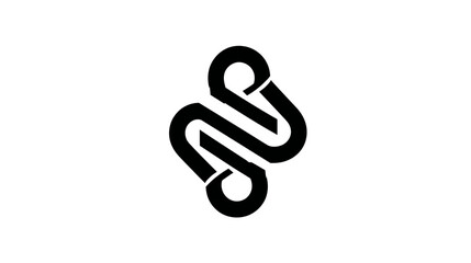 Abstract black and white modern geometric intertwined loop symbol. Symmetrical minimalist icon design representing connection or infinite concepts.