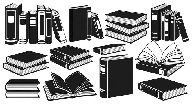 Collection of books with different shapes and sizes stacked and isolated on a white background - Powered by Adobe