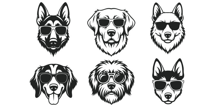 Cool dogs wearing sunglasses vector illustration of various breeds of faces