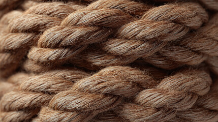 Close-up shot of a thick, braided rope, showcasing texture and detail. The rope appears to be made of natural fibers, and its design shows a strong and durable quality