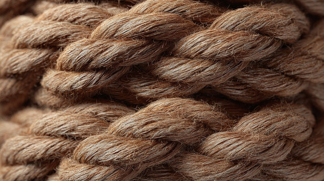 Close-up shot of a thick, braided rope, showcasing texture and detail. The rope appears to be made of natural fibers, and its design shows a strong and durable quality