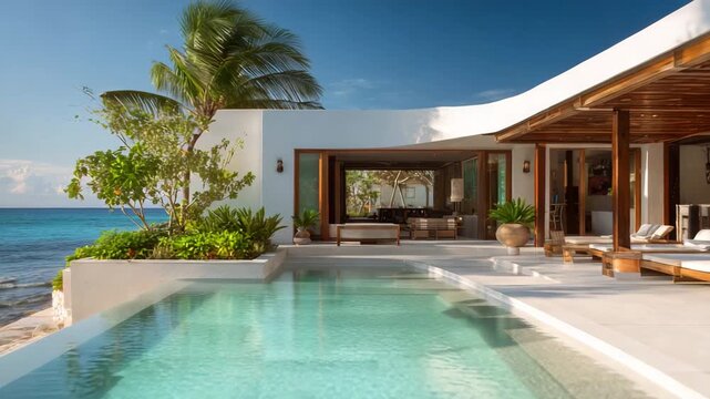 Luxury villa with infinity pool overlooking the ocean modern architecture perfect for vacation rentals and tropical getaways