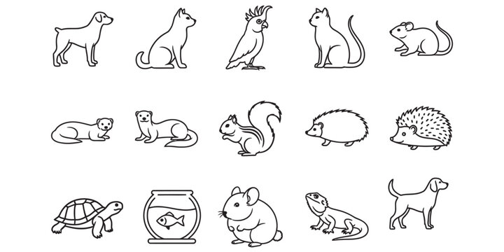 Collection of pet animal outline illustrations for design 