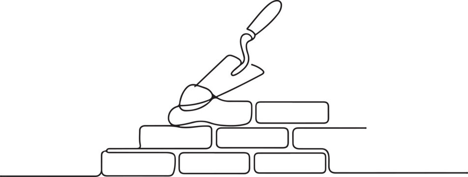Continuous line design of brick laying. Single line decorative element drawn. one line Icon drawing with white background