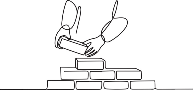 Continuous line design of brick laying. Single line decorative element drawn. one line Icon drawing with white background