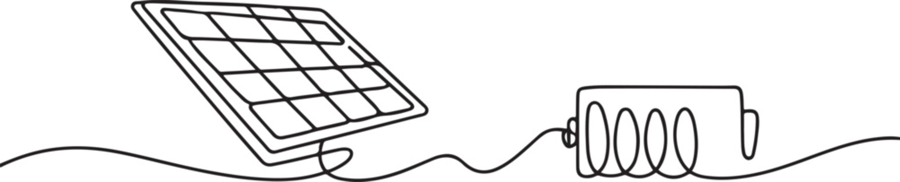 Continuous one line design of energy storage in solar panel. one line Icon drawing with white background