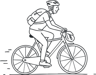 Naklejka premium Line art vector illustration of a cyclist riding a bicycle, perfect for fitness and outdoor activity themes