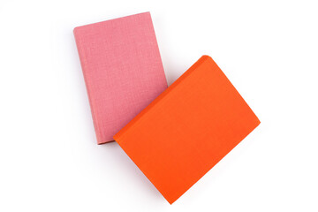 Multi-colored books isolated on white background. Copy space for text.