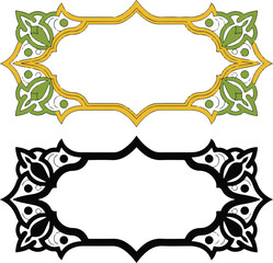 Ornamental Frame with Floral Accents - Golden Green and Black | Decorative Border Elements
