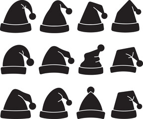 Santa Hats Silhouettes Vector Collection | Christmas Holiday Graphic Elements