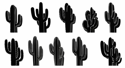 Obraz premium Set of ten black saguaro cactus silhouettes collection.