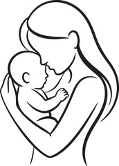 Mother Holding Baby Outline Drawing | Minimalist Line Art Illustration for Family and Newborn Themes