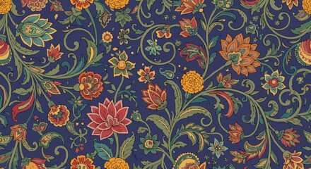 Vibrant Floral Pattern with Intricate Details and Rich Colors.