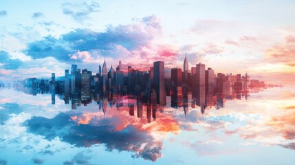 Vibrant twilight cityscape showcasing global landmarks dreamy atmosphere artistic modernity unity