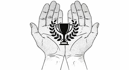 Open Hands Holding a Laurel Wreath and Trophy.