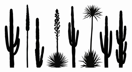 Collection of Desert Cacti and Succulents Silhouettes.