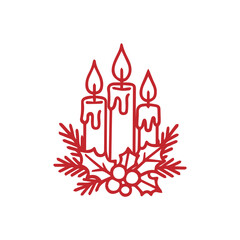 red chrismast candle decoration. minimalist outline style chrismast candle decoration.