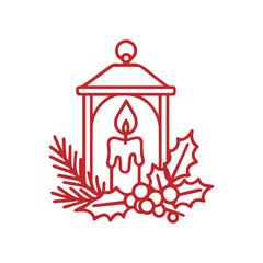 red chrismast candle decoration. minimalist outline style chrismast candle decoration.