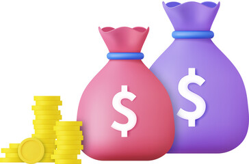 Money bags and stacks of golden coins