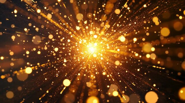 Radiant Golden Light Burst with Glowing Particle Explosion in Elegant Cinematic Atmosphere