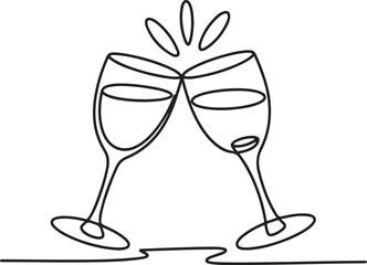 Minimalist Continuous Line Art Two Clinking Glasses