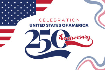 United States 250 Celebration Minimal Wave Banner.Clean Patriotic Red Blue White Background