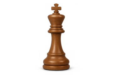 Wooden chess king piece representing strategy, leadership, and power on transparent background
