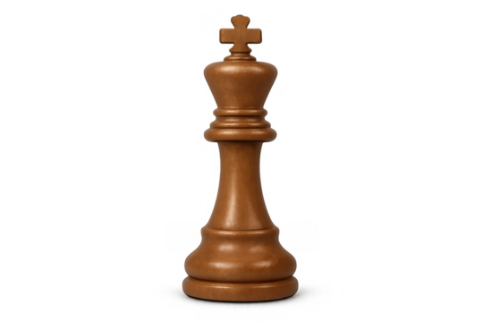 Wooden chess king piece representing strategy, leadership, and power on transparent background - Powered by Adobe