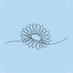 Elegant Minimalist Sunflower Lineart Drawing on Blue Background