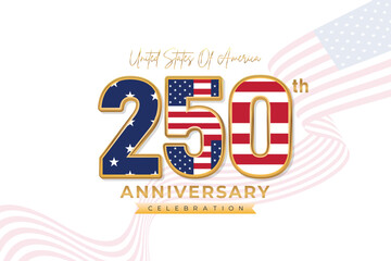 USA 250 Years Emblem Celebration Banner. American Patriotic Jubilee Tribute Background