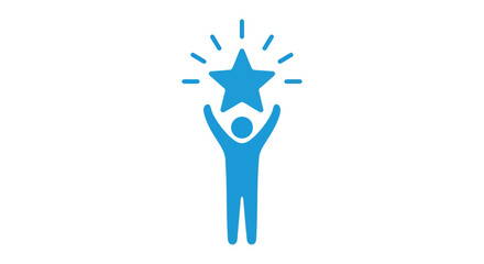 Blue silhouette of a person holding a star