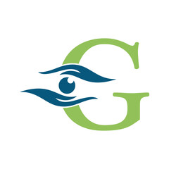 Initial Letter G Charity Logo Combine with Hand and Eye Symbol