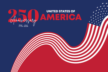 USA 250 Modern Artistic Tribute Banner. American Patriotic Curve Motion Background