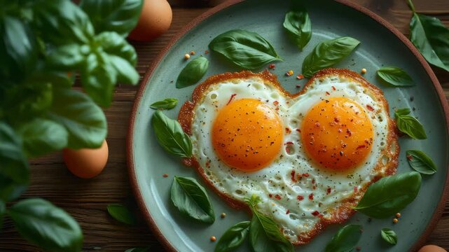 scrambled eggs cooked in the shape of a heart