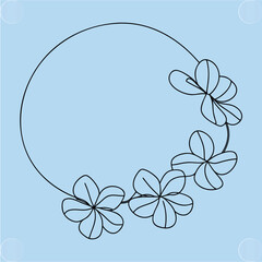 Elegant Blue Floral Circle Frame Vector Minimal Design