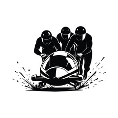 Bobsled Silhouette Winter Sport Team Activity Ice Racing Sled Competition Speed Sporty Challenge Wintertime Games Performance Icon Illustration Vector