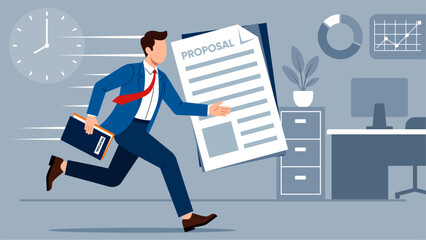 Obraz premium Executive Delivering Proposal Document with Dynamic Motion Illustration