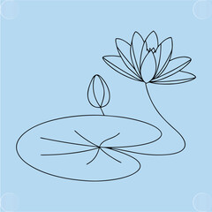 Minimalist Lotus Waterlily Line Art Flower Vector Illustration