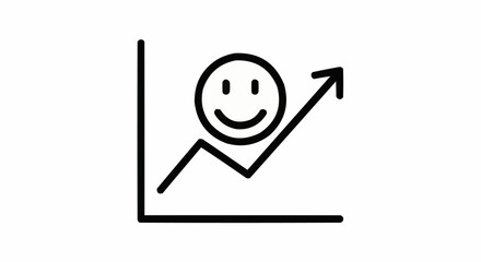 Simple hand drawn sketch of a rising graph with a happy face icon.