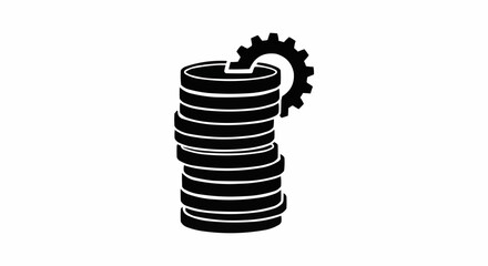 Stack of coins with gear symbol representing financial industry.