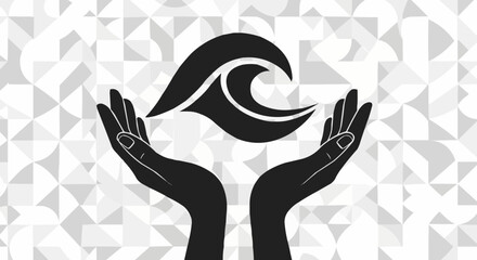 Hands Holding Abstract Wave Symbol, Representing Care and Protection.