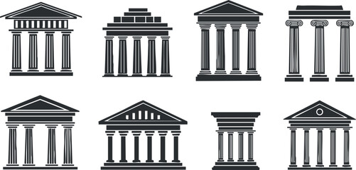 Naklejka premium Elegant collection of black and white vector illustrations of classical architectural columns for design and educational projects