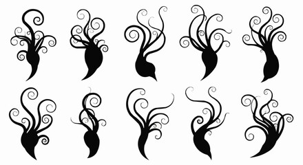 Collection of Swirling Tentacle Silhouettes for Fantasy and Horror Designs.