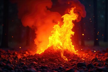 A vibrant, intensely bright flame casts a powerful light, illuminating the surrounding darkness Perfect for concepts of energy, power, and illumination , energy source, fiery, light source