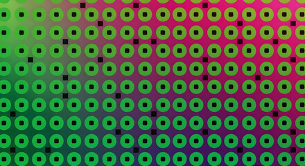 Vibrant abstract background with a repeating pattern of neon green oval shapes against a gradient of pink and purple creating a futuristic and energetic visual