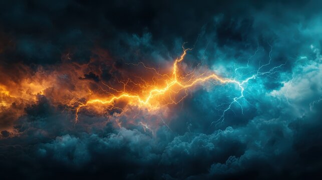Dynamic thunderstorm imagery vivid lightning strikes in dark clouds nature graphic design dramatic environment