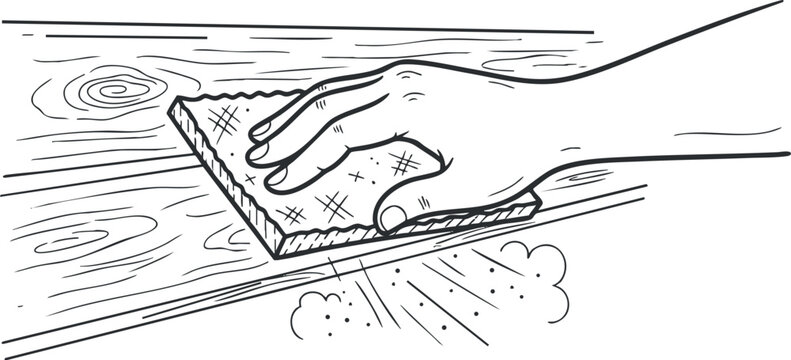 Hand cleaning a surface with a sponge in a minimalist vector illustration for hygiene and household maintenance concepts