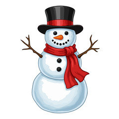 Festive Snowman with Top Hat and Red Scarf Illustration.